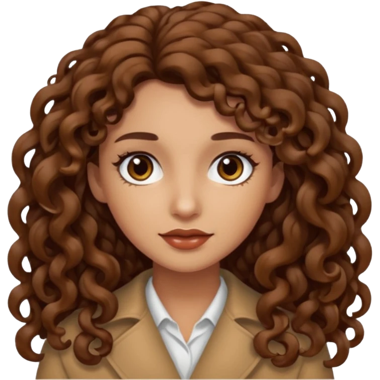 mujer morena cabello rizado largo castaño, ojos oscuros emoji