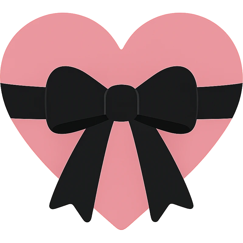 gothic heart with a black velvet ribbon, color icon filled style, pink and black emoji