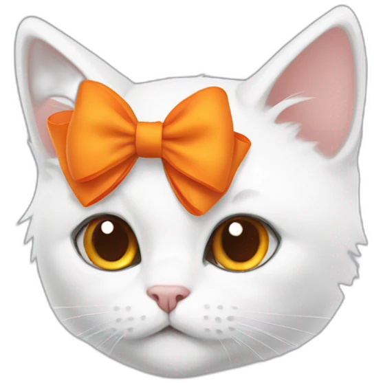 white cat with an orange bow emoji