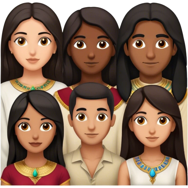 one Persian girl, one Indian girl, one Moroccan man, one black man, one Egyptian man emoji