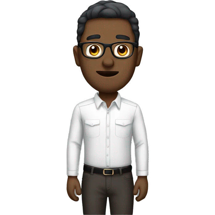 man with glacess, technology oriented, simple, not real person, black maroon hair, white face emoji