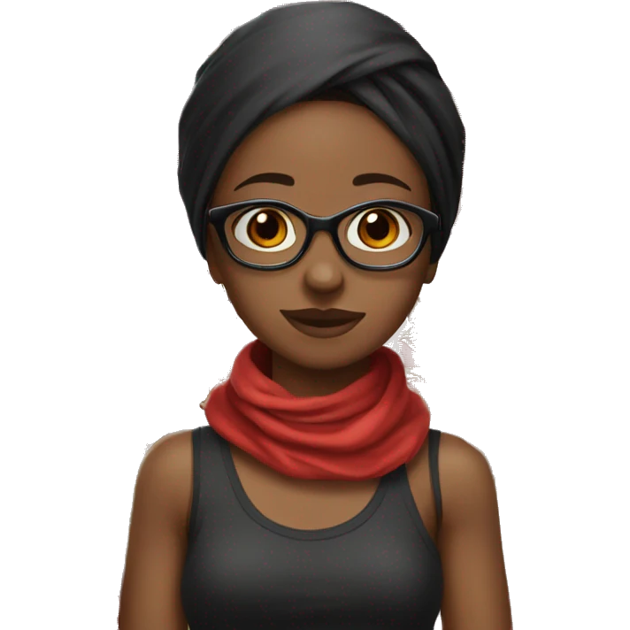 A black girl with red breads and black bandana wearing eyes glasses emoji