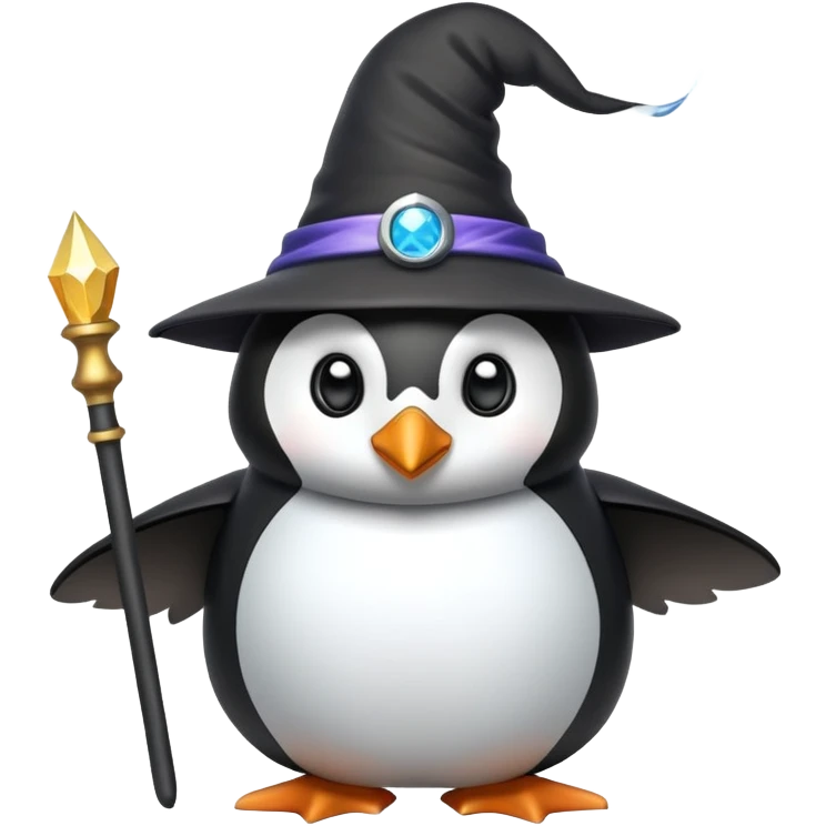 penguin wizard with magic wand and wizard hat emoji
