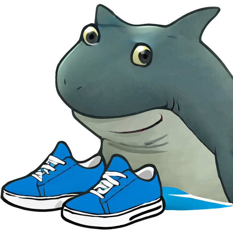 Shark with blue sneakers on his legs emoji