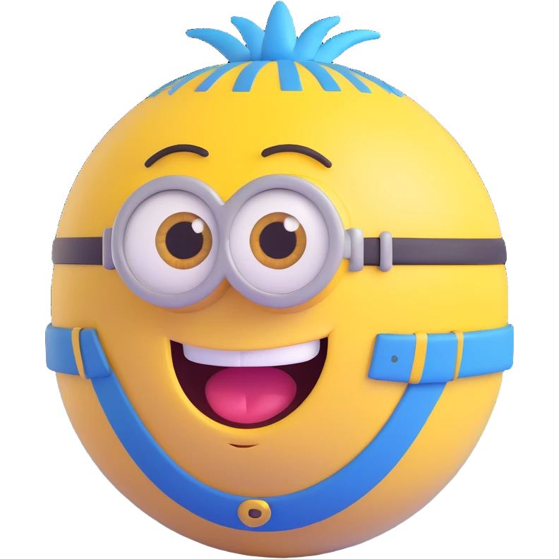 3d sphere with a cute yellow minion face, big eyes, smiling emoji