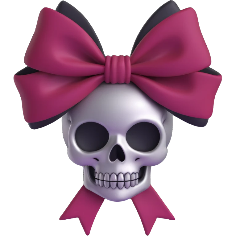 3D emoji gothic bow, deep ruby velvet, silver skull charm, black rose center, rich and gothic emoji
