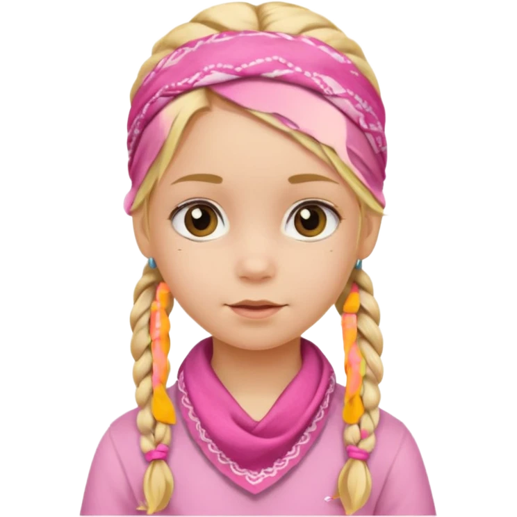 blonde girl child with braids and a pink bandana emoji