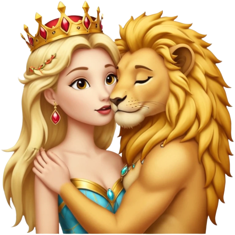 Blonde butterfly queen kissing lion king emoji