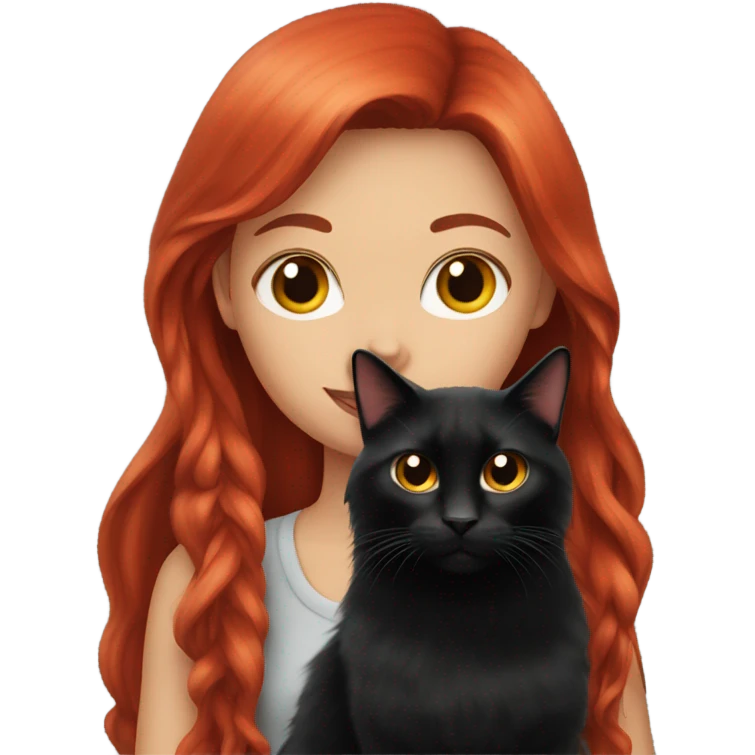 Red long hair girl with black cat emoji