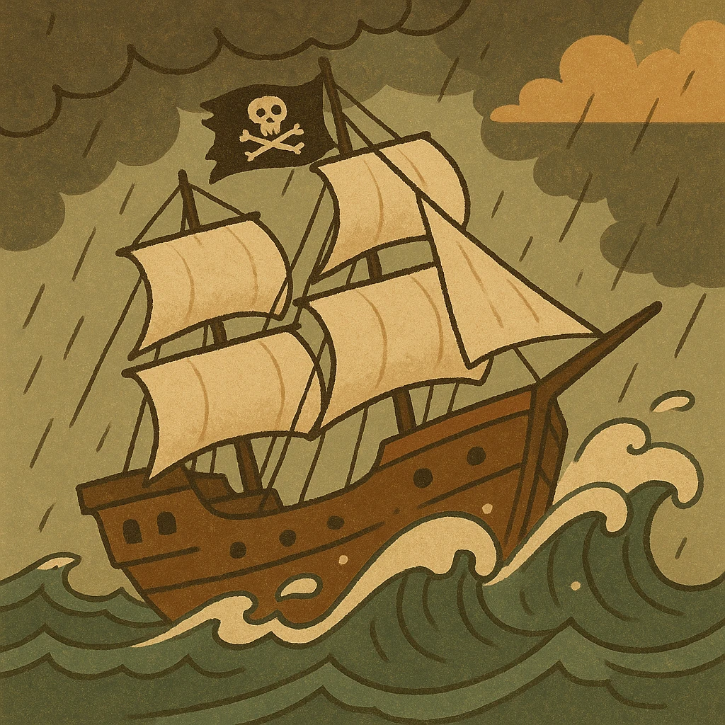 a pirate ship sailing on stormy seas, dramatic style emoji