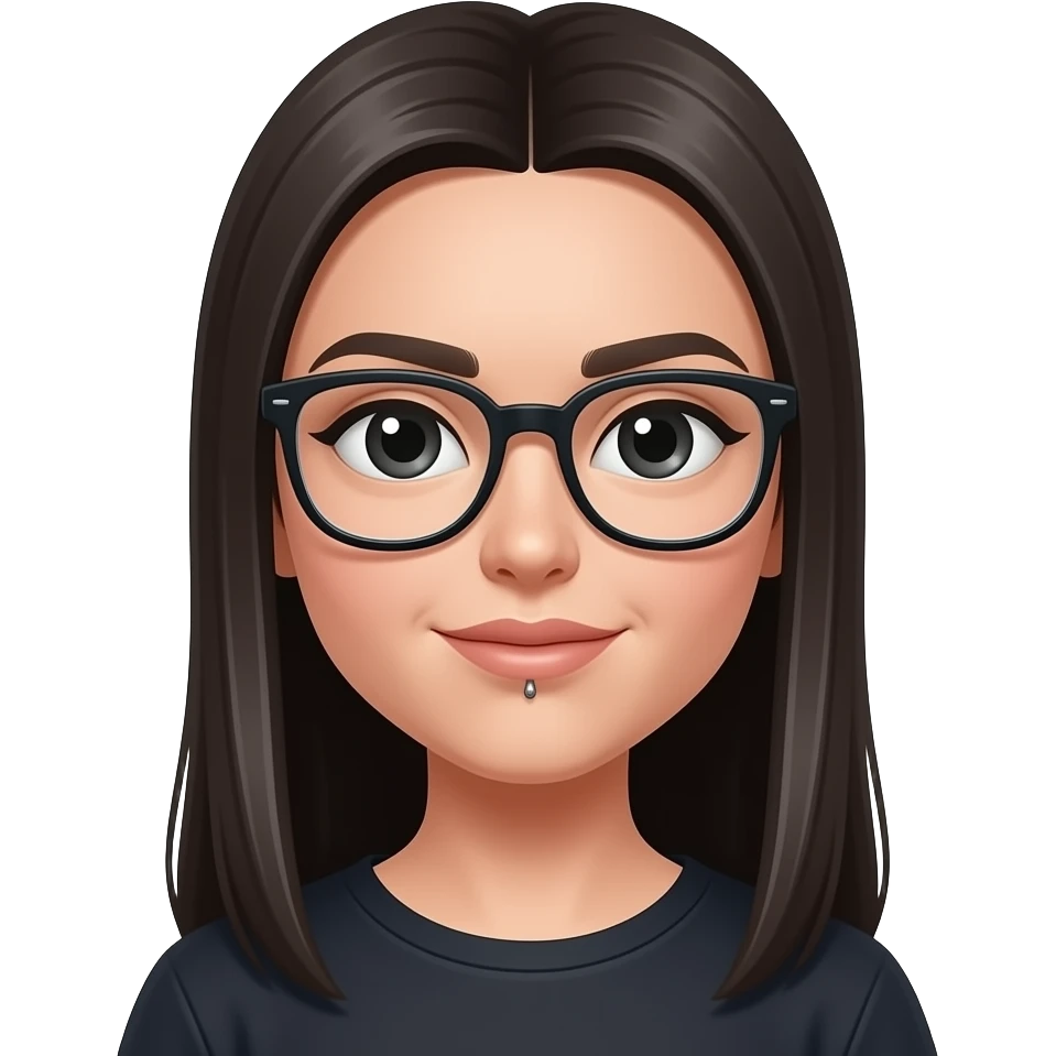 glasses, black eyes girls, tall straight hair, right nose piercing emoji