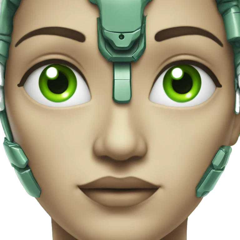 Cyborg head with green eyes and green hair emoji
