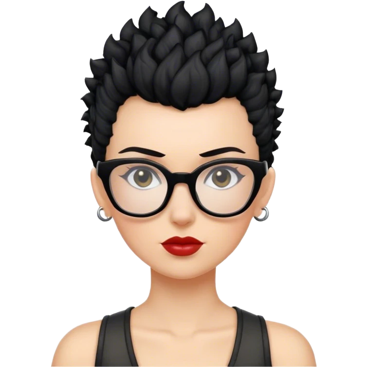 white woman mohawk curly cut black hair with glasses emoji