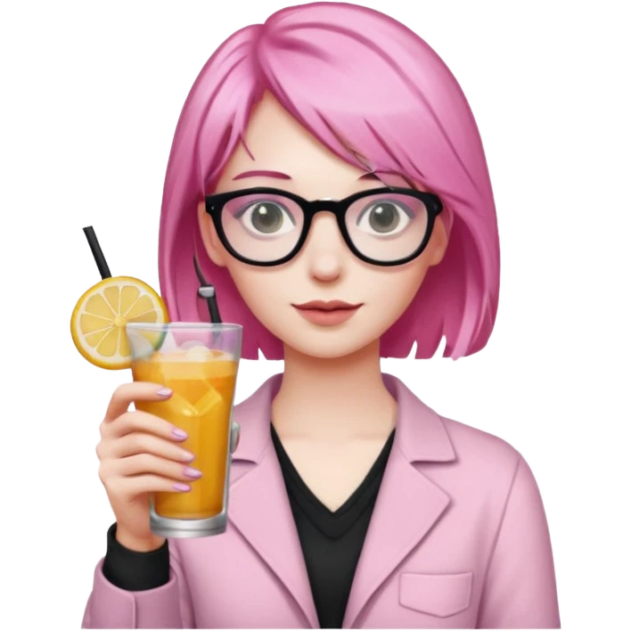 pink haired drink holder with glasses  emoji