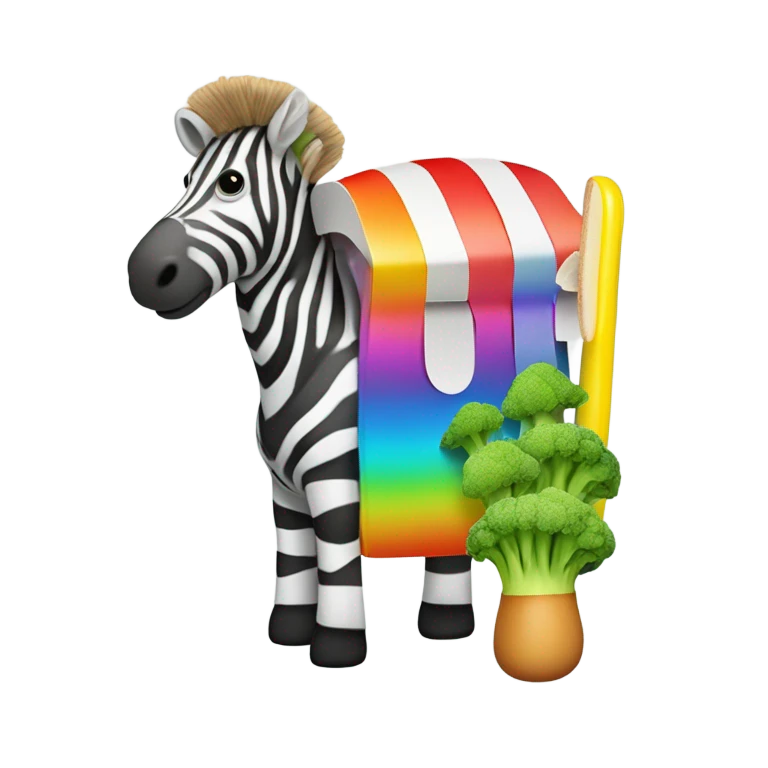 Zebra broccoli fruit rainbow hotdog xylophone emoji