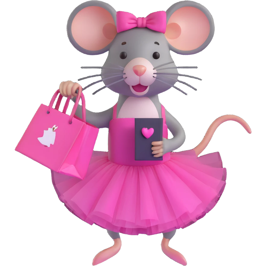 rat with a pink dress and tutu holding a Sephora shopping bag emoji
