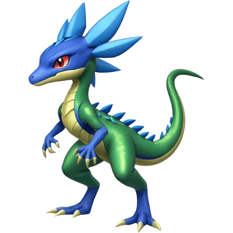 Shiny Aural Inteleon-Sceptile-Greninja-Fakémon-fusion (full body) emoji