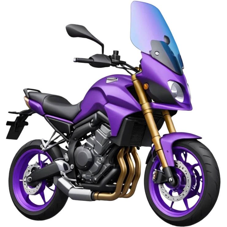 Créer un emoji copiable sur mon système iOS avec une moto mt07 noir mate / violet plus foncé que tu as et iridescent. le style de la mt07 doit être en roadster. emoji