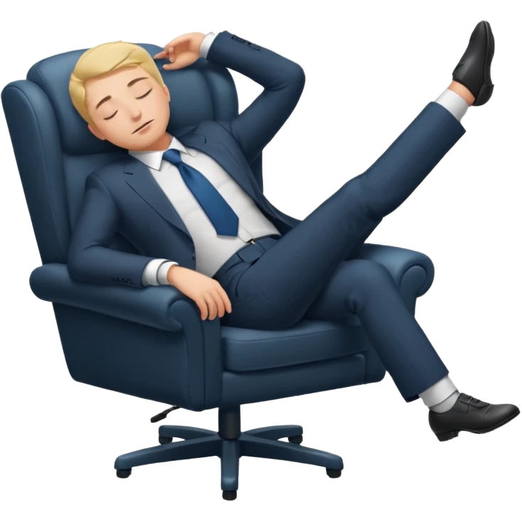 Boss sleeping in a chair with her legs up on the desk emoji
