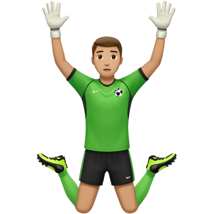 soccer goalkeeper green shirt, shorts football boots arms up emoji