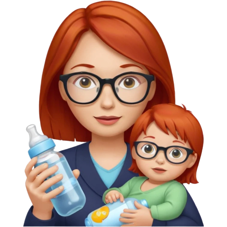 red lang haired woman with glasses with baby bottle emoji