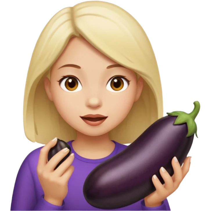 girl eating a black eggplant emoji