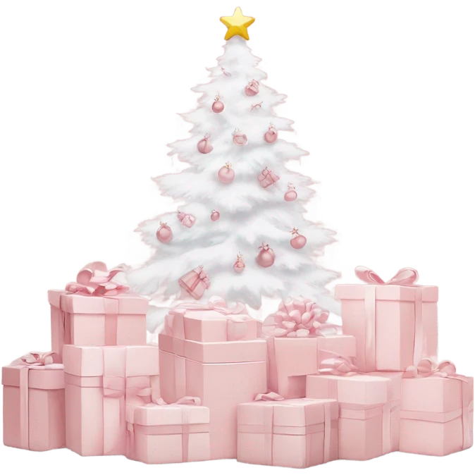 Light pink Christmas gifts under a white Christmas tree  emoji