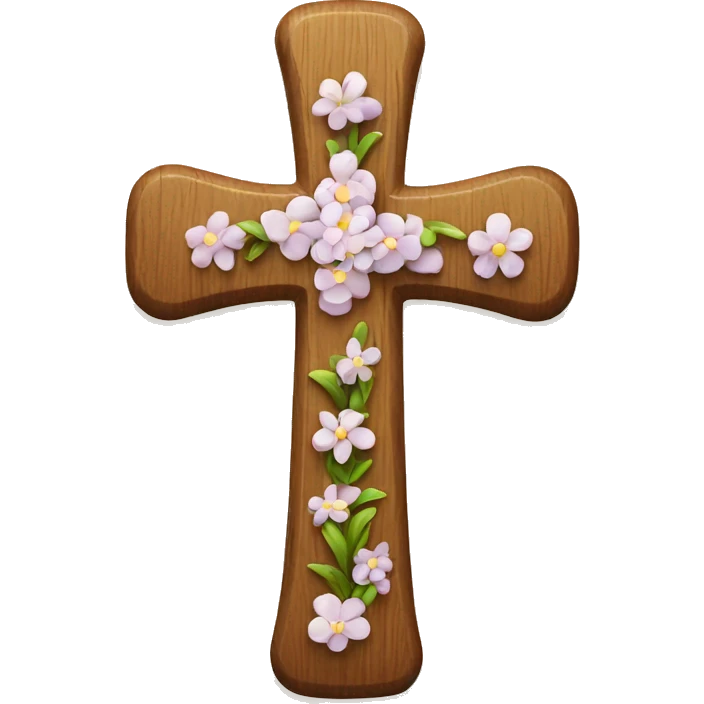 Wooden Christian cross with small flowers on it emoji