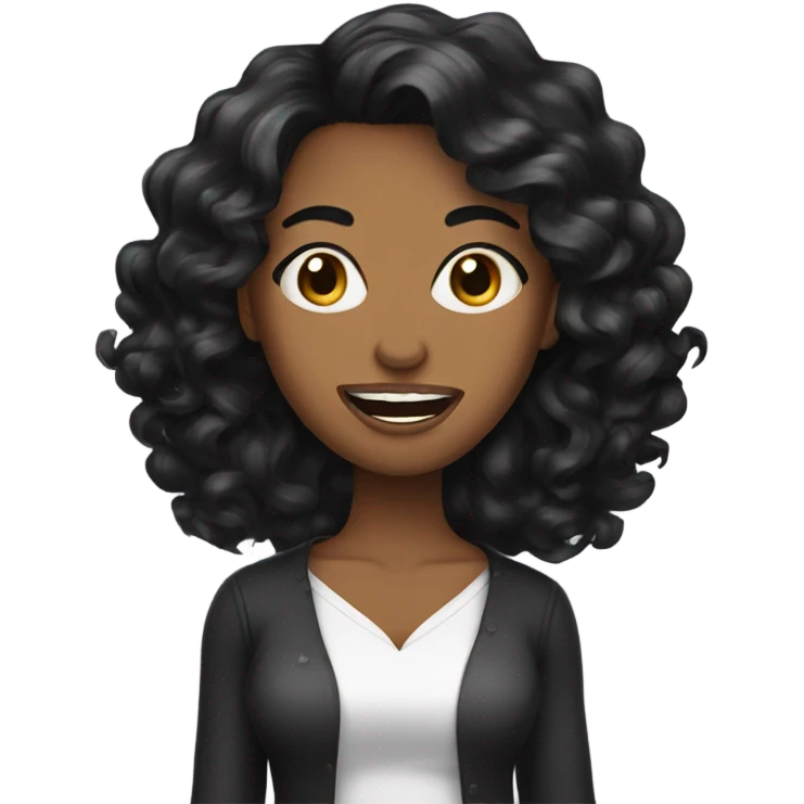 Woman black hair long curl big mouth emoji