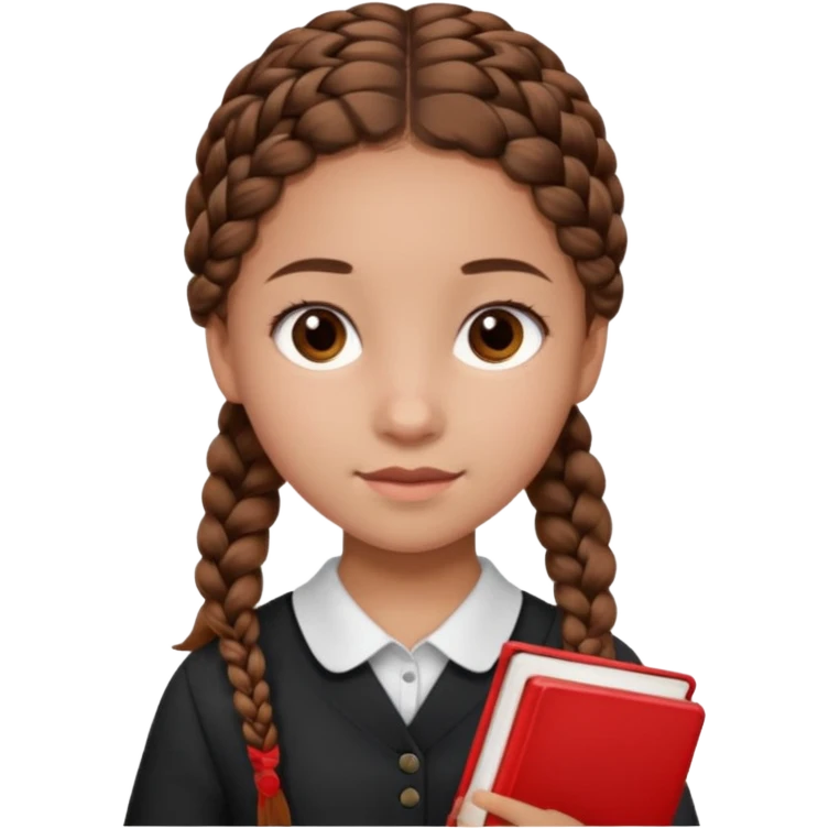 brown braid hair girl kid, student, black gile, red book emoji