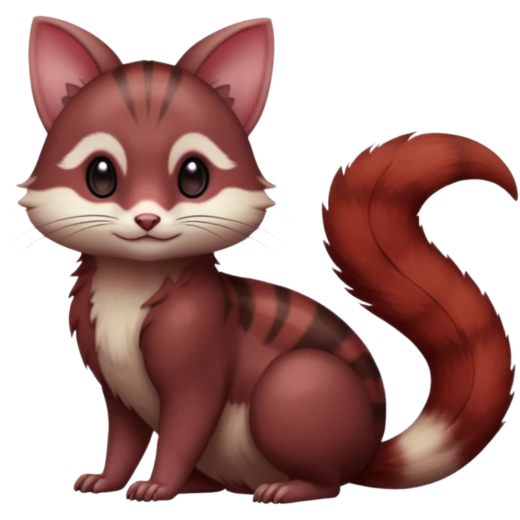 Dark Brownish red soft natural realistic romantic vintage antique divine beautiful elegant pretty precious cute young youthful  Fakémon-Pokémon-alien-Furret-feline-rodent-hybrid-creature (full body) emoji