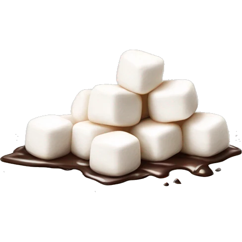 small pile of isolated realistic white marshmallows with chocolate drizzled on top. emoji