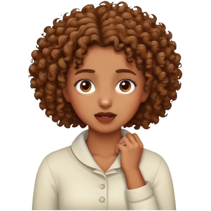 brown skin curly hair girl holding neck crash out emoji