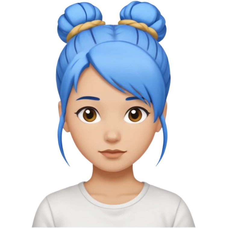 a woman with blue one bun hair, wearing white t-shirt emoji