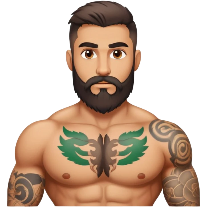 the sexiest italian man that is unbelievably muscular, rough beard, and tattoos on his upper body and neck emoji