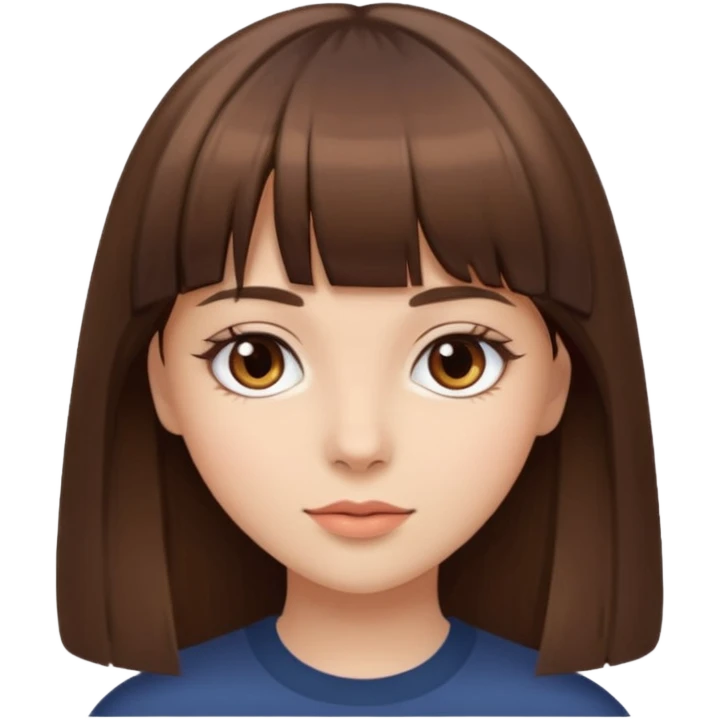 a beautiful girl with straight brown hair and bangs with brown eyes emoji