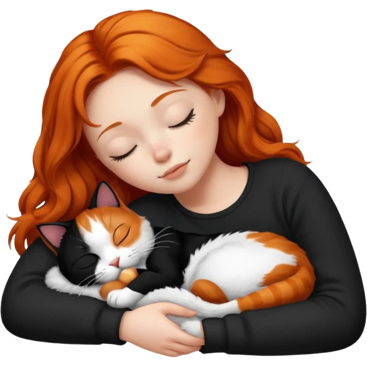 short hair Ginger Girl sleeping with a black and white bigger cat  emoji