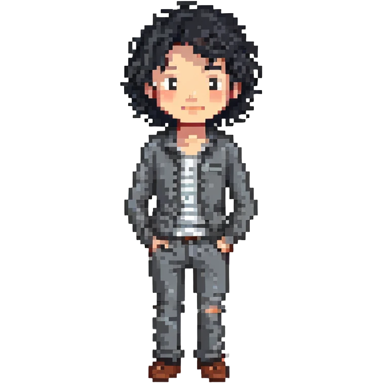 Wasian guy with black curly hair, inspired by Conan Gray emoji