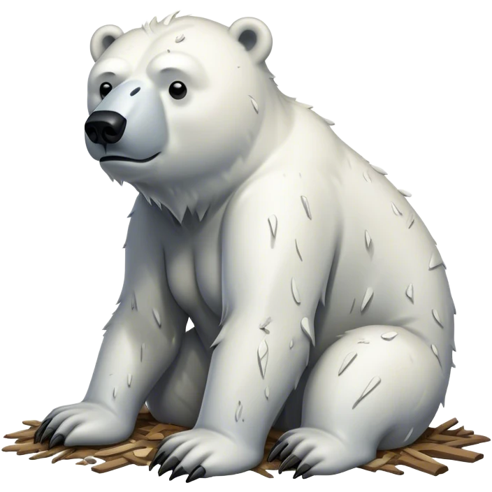 Thinner, weaker, with visible ribs, dirtier fur, covered in debris, exhausted polar bear emoji