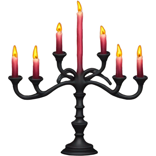 black seven-branched candelabrum with burgundy flames emoji