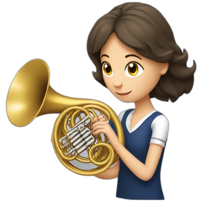 Brunette Girl playing a French horn emoji
