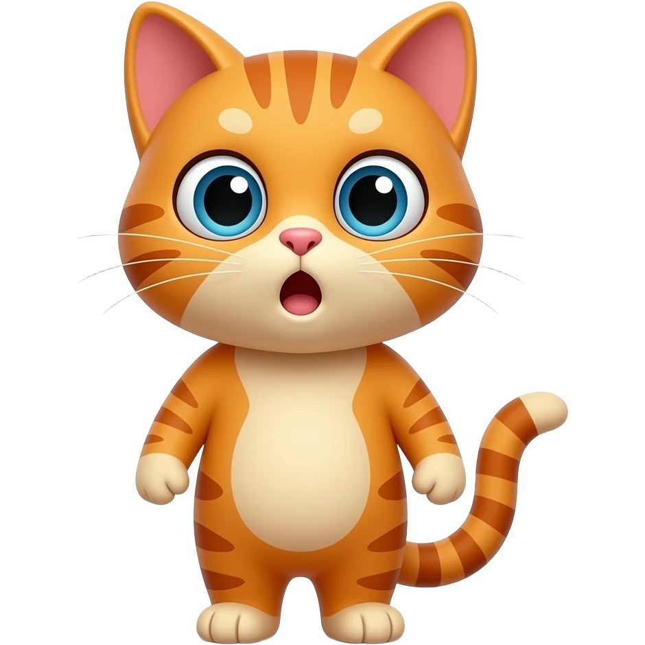 A little orange cat standing up like a little person, looking very surprised. All his body ia orange. emoji