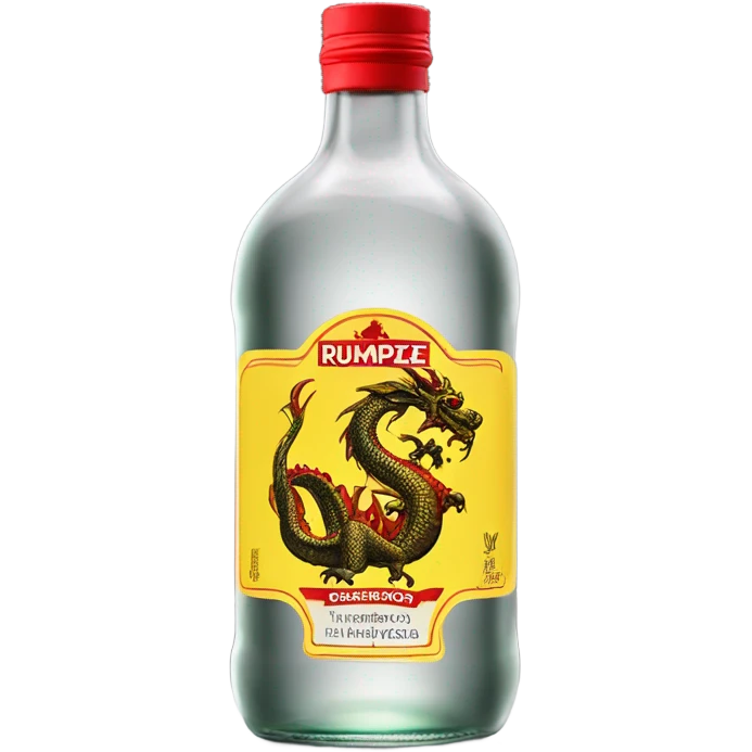clear bottle of rumpleminze alcohol with a yellow dragon on a black and red label emoji