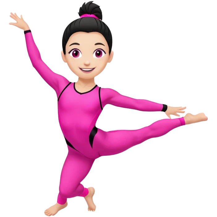 "A gymnast in neon pink and black outfit with a smile and a look of surprise." emoji