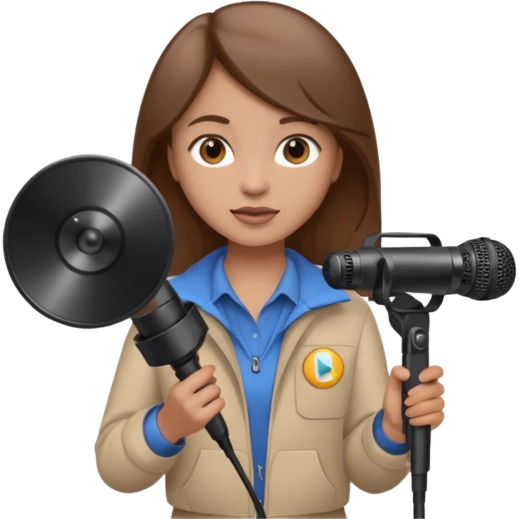 Brown-haired girl posing with video equipment emoji