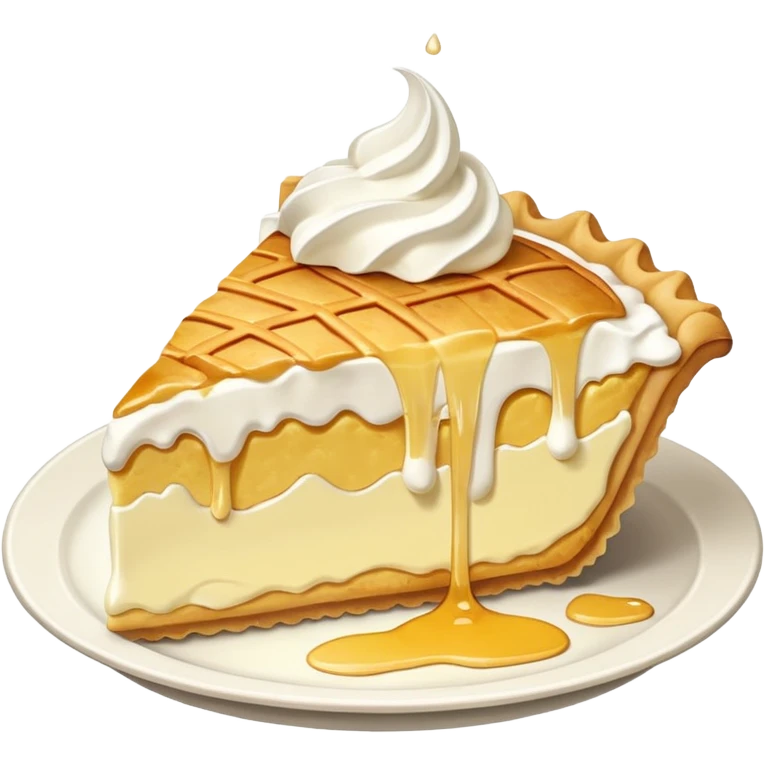 Slice of pale yellow pie with whipped cream melting and dripping off of it emoji