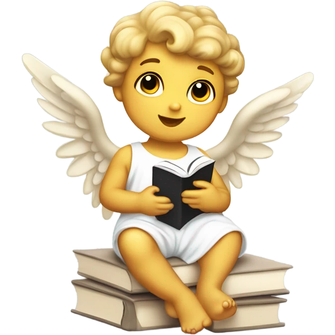 Little cherub, angel reading a magazine emoji