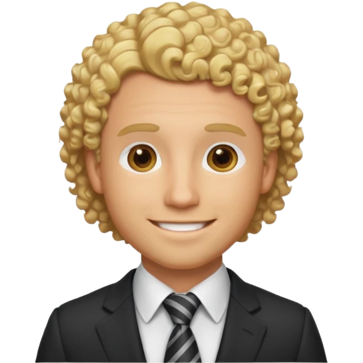 man in his 30s, curly blonde hair, wearing a suit and tie, warm smile emoji