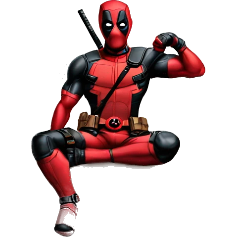 Deadpool standing upright legs crossed supporting himself on a box in swag  emoji