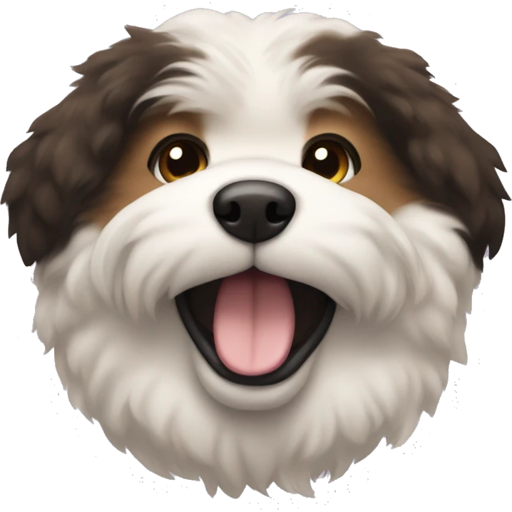 An emoji of a fluffy dog with a mix of black and brown fur, showcasing its thick coat and friendly expression emoji